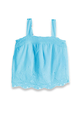 Tractr Light Blue Smocking Shorts Set w Floral Eyelets