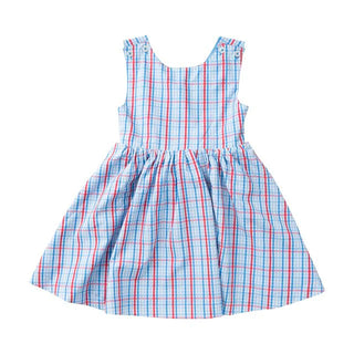 Prodoh Girls Crisscross Back Dress Red and Blue Stripe