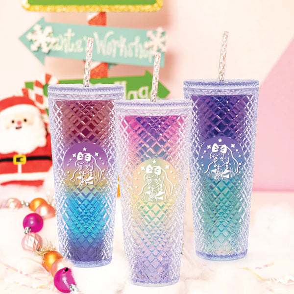 Tall Dazzling Jewel Holographic Tumbler with Straw