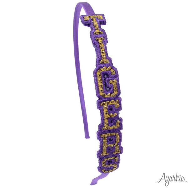 Azarhia Purple/Gold TIGERS Gameday Rhinestone Jeweled Headband