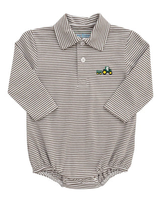 Itsy Bitsy Brown Striped Tractor Polo Bubble