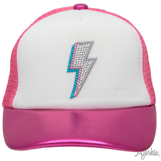 Azarhia Tri Color Lightning Bolt on Hot Pink Metallic Trucker Hat