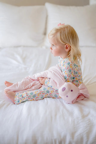 Mini Stripe Dog Lovey + Paci Clip - Pink