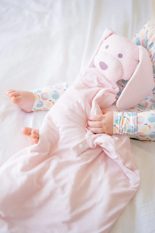 Mini Stripe Dog Lovey + Paci Clip - Pink