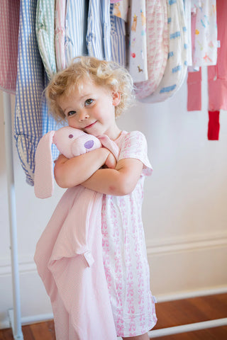 Mini Stripe Dog Lovey + Paci Clip - Pink
