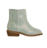 Silver beaded ankle boot on a light gray background