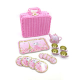 Claris Pink Picnic Basket Tin Tea Set