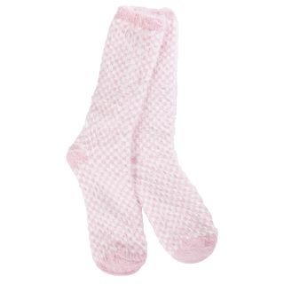 World's Softest Socks Holiday Feather Check Crew- Candy Pink Check