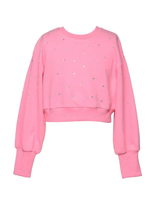 Hannah Banana Hot Pink Rhinestone Trimmed Sweatshirt