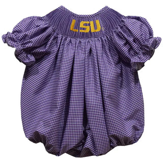 Bishop Bubble LSU Tigers Smocked Purple Gingham Short Sleeve