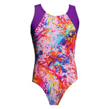 Snowflake Gymnastics Pink Art in Motion T-Back Leotard with Scrunchie - Purple