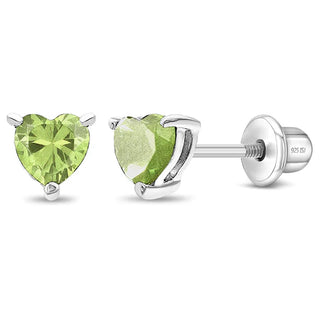SS Classic CZ Birthstone Heart Screw Back Earrings