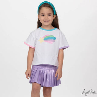 Azarhia White Boxy Ringer Tee - Glitter Rainbow Star