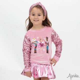 Nutcracker Sequin Sleeve CHRISTMAS Sweatshirt on Pink Velvet