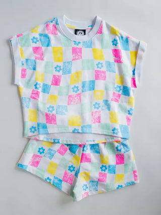 All Over Checker French Terry 2Pc Short Set
