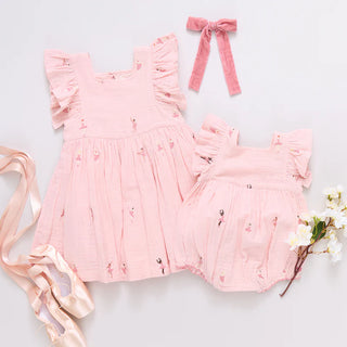 Pink Chicken Ballerina Embroidery Elsie Dress