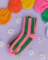 Cozy Grip Socks - Pink/Green Stripes