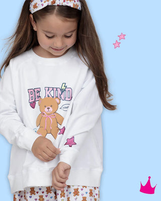 Glitter Be Kind Teddy White Oversized Sweatshirt