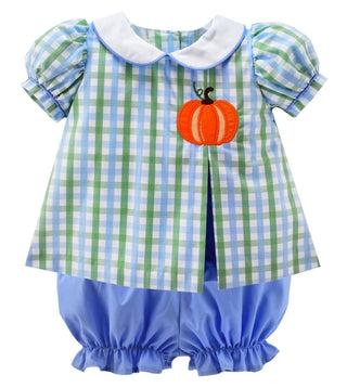 Zuccini Kids Pumpkin Julie Bloomer Set-Bluegrass Check