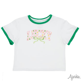 Azarhia White Boxy Tee - Lucky Clover Rainbows