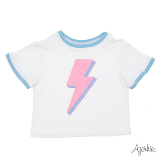 Azarhia Boxy Light Blue Ringer Tee - Pink Lightning Bolt