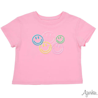 Azarhia Boxy Tee - Pink Puffy Smiley Face
