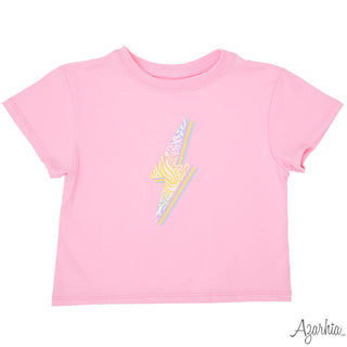 Azarhia Pink Boxy Tee - Zebra Rainbow Lightning Bolt