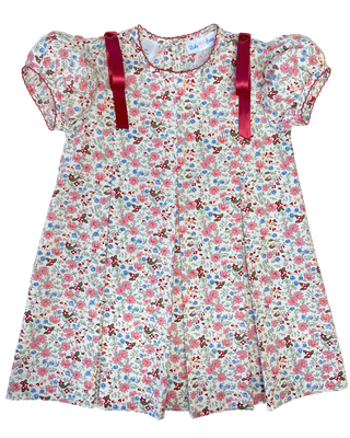 Lulu Bebe Dana Basic Pleat Dress with Red Satin Ribbon