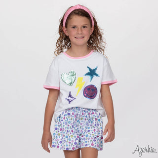 Sequin Bright Emojis White Boxy Tee