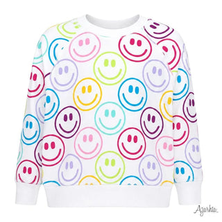 Bright Smiley Faces White Oversized Sweatshirt