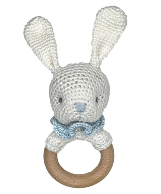 Zubels Blue Bunny Bamboo Crochet Woodring Rattle