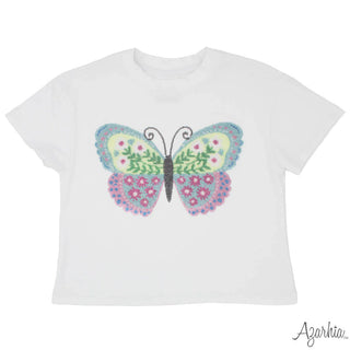 Azarhia Sequin Butterfly White Boxy Tee