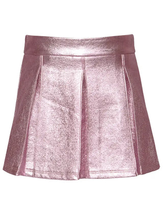 Faux Leather Metallic Pleat Skirt - Pink