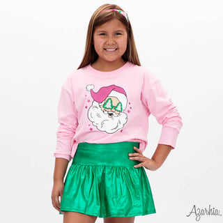 Glitter Santa CHRISTMAS on L/S Pink Tee