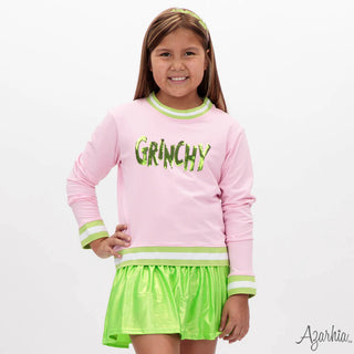 Grinchy Sequin CHRISTMAS on Pink Sweatshirt