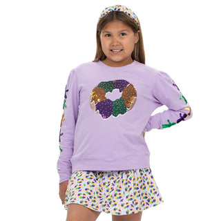 Azarhia Mardi Gras Sequin King Cake & Babies Lavender Holly Top