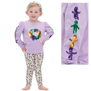 Azarhia Mardi Gras Sequin King Cake & Babies Lavender Holly Top