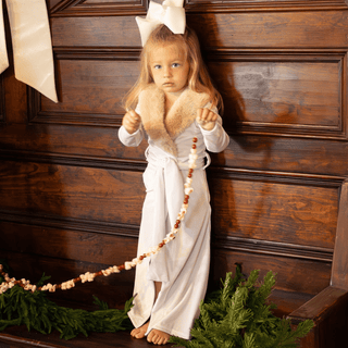 Sugar Bee Mini Eleanor fur trimmed robe in cafe au lait, additional view