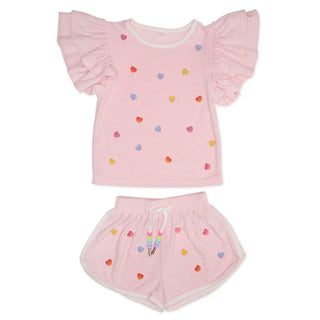Mini Dreamers Candy Heart Ruffle Sleeve Top and Shorts