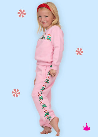 Holiday Glitter Candy Cane Sweat Suit Set
