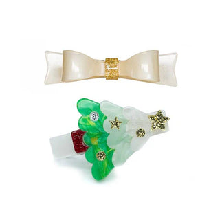 Acrylic Hair Clips - Christmas Tree & Ivory Bow