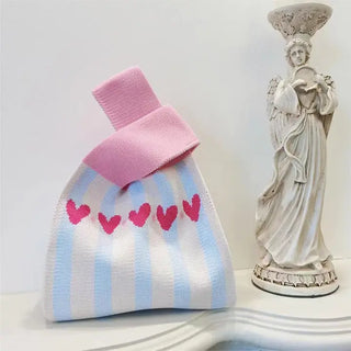 Dainty Knit Tote - Stripes Heart Blue