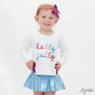 Sequin Holly Jolly Off White Velvet Sweatshirt w/ Hot Pink Bow