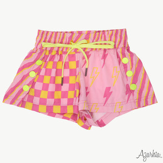 Azarhia Check/Lightning Bolt Colorblock Shorts