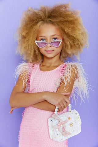 LATB Pink Crystal Feather Trims Sequin Dress