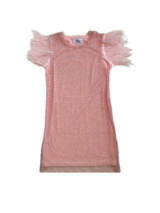 LATB Pink Crystal Feather Trims Sequin Dress
