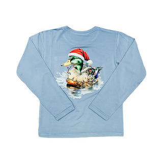 Belle Cher Quack the Halls Mallard Long Sleeve Tee in light blue