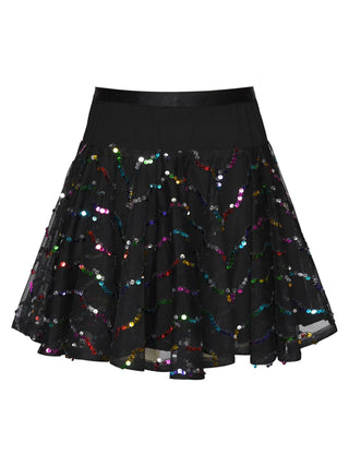 Black Colorful Sequin Mesh Circle Skirt