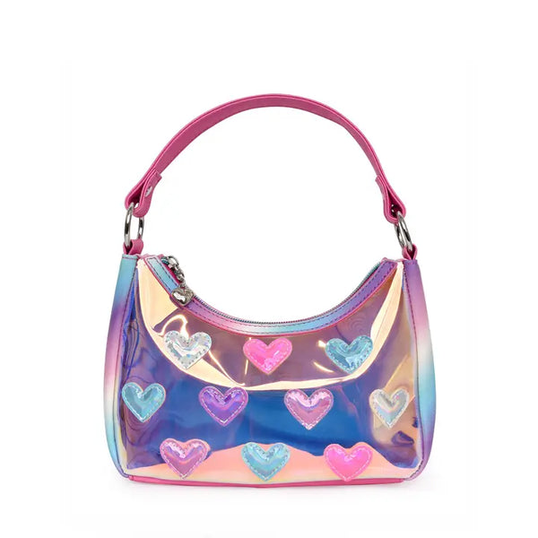 OMG! Accessories Metallic Heart-Patched Clear Mini Hobo Bag
