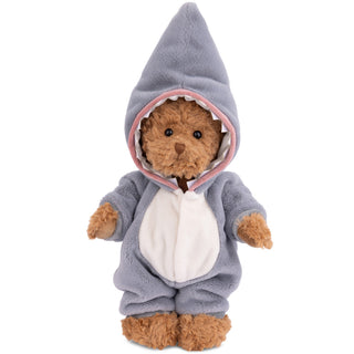 Bukowski Bears Bjorn teddy bear in a grey shark onesie with fin hood and felt teeth